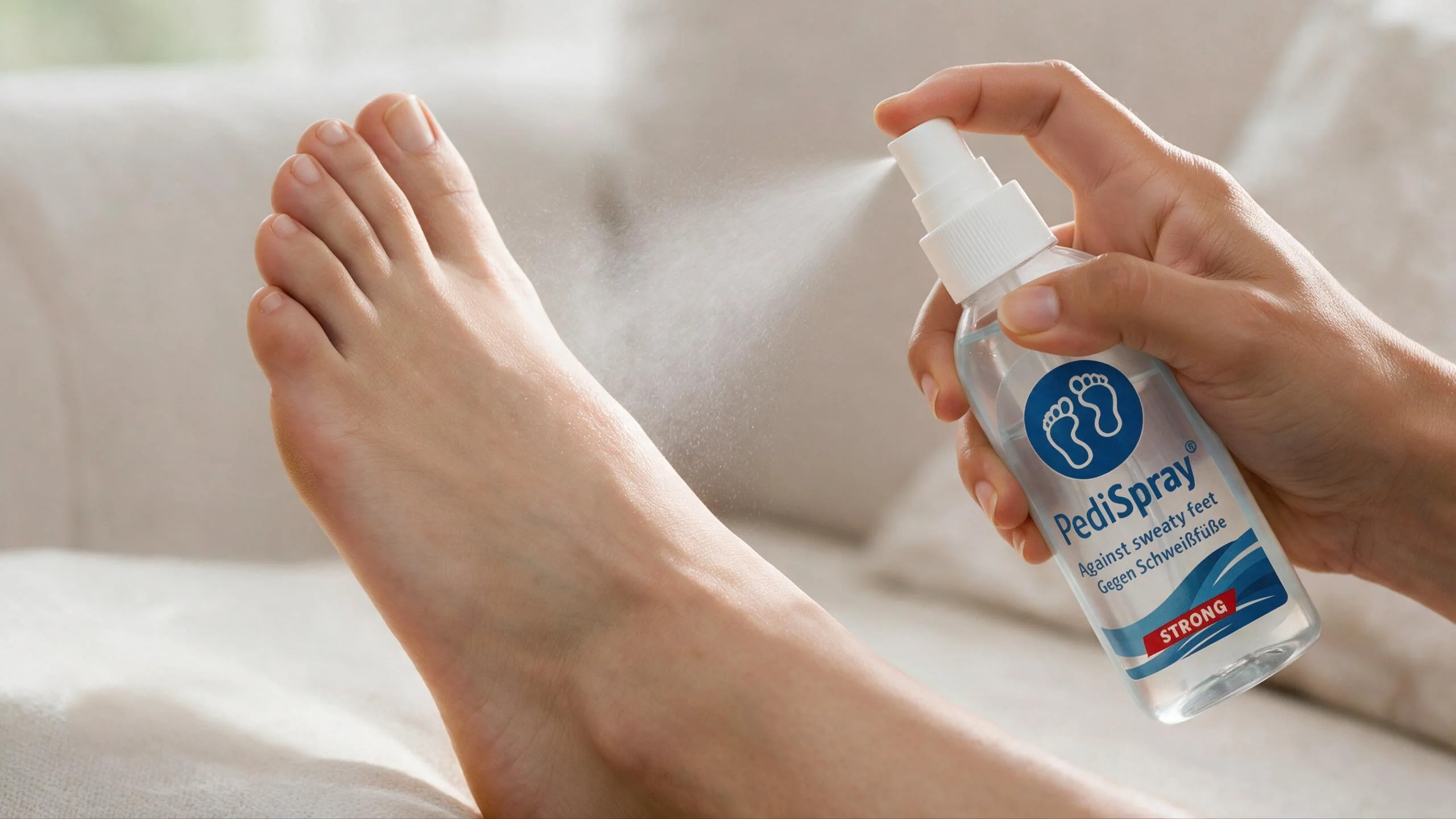 PediSpray® antiperspirant applied to clean, dry feet